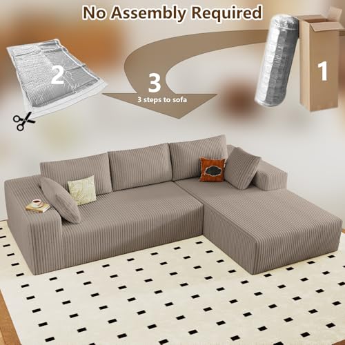 Image of 96 inch Modular Sectional Couch, Boneless L Shaped Cloud Sofa with Chaise Lounge, Corduroy Upholstered Couches Memory Foam Deep Seat, No Assembly Required, Ideal for Living Room(Camel, Right Facing)