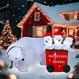 DR.DUDU 7 FT Christmas Inflatables Polar Bear with Santa Hat, Christmas Bear Blow up Outdoor Decorations for Lawn Garden Yard Xmas Holiday Party