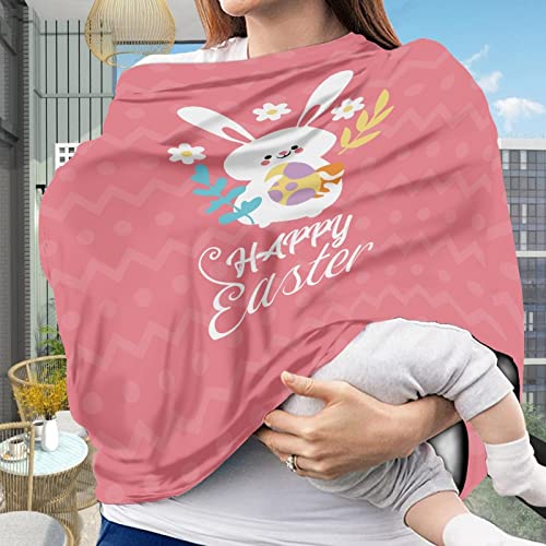 Image of Coldinair Easter Rabbit Eggs Print Car Seat Cover for Babies Boys Girls,Soft Stretchy Nursing Cover,Breathable Infant Carseat Canopy,Shopping Cart /High Chair /Stroller Covers