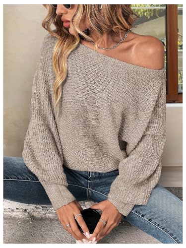 MakeMeChic Women's Off Shoulder Sweaters Tie Back Dolman Sleeve Knit Pullover Tops4