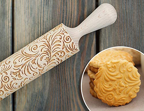 Flower Rolling Pin, 3D cookie stamp, floral ornament, pattern imprint, engraved and embossing cookie stamp, nature cookie roller