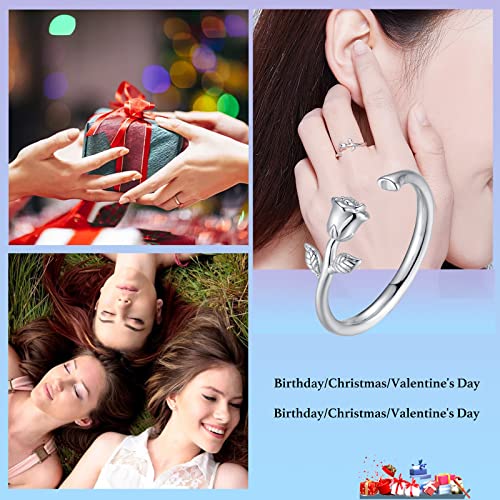 Qings Anello Fiore Rosa per le Donne - Anelli