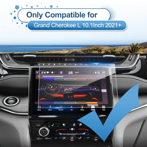 2021-2025 Grand Cherokee L Screen Protector, Uconnect® 5 10.1Inch Grand Cherokee L (Limited/Overland/Summit/Summit Reserve), 9H Tempered Glass 2023 2024 2025 Grand Cherokee L Accessories 10.1"