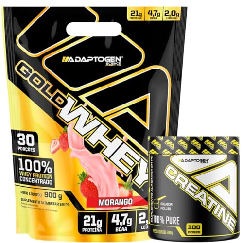 Kit Gold Whey Sabor Morango 900g + Creatina Platinum 300g - Adapt...
