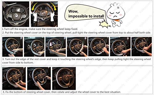 Valleycomfy Steering Wheel Covers Universal 15.75 Inch - Genuine Leather, Breathable, Anti Slip & Odor Free (Coffee, L(15" 1/2-16")) #TOP3