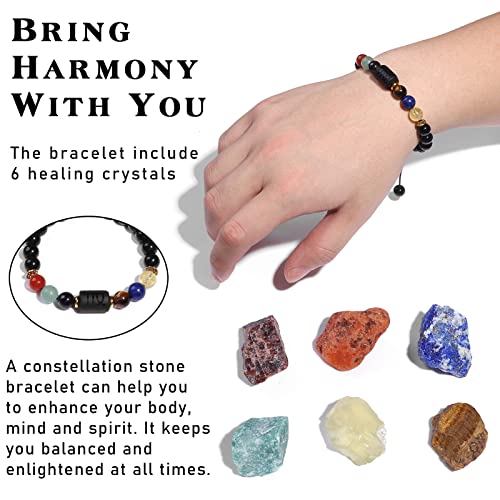 GolbalJew 12 Zodiac Signs Crystals and Healing Stones Gifts for Women Natural Crystal Jewelry Healing Crystal Zodiac Sign Stones with Crystal Bracelet The Astrology Birthstone with Horoscope Box Set2