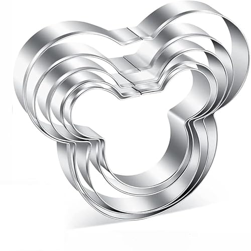 Owyee Set di Stampini per Biscotti a Forma di Topolino per Bambini, in acciaio inox, Testa, Faccia Laterale di Topolino, Palmo e Scarpe, Tagliabiscotti