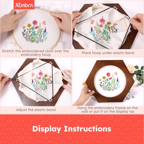 Image of XEmbro 8 Inch Wood Embroidery Hoop Frame, Hexagon Wood Embroidery Display Frame with 8 Inch Embroidery Hoop for Finished Cross Stitch Hoop Frame, DIY Craft Projects and Decoration Ornaments