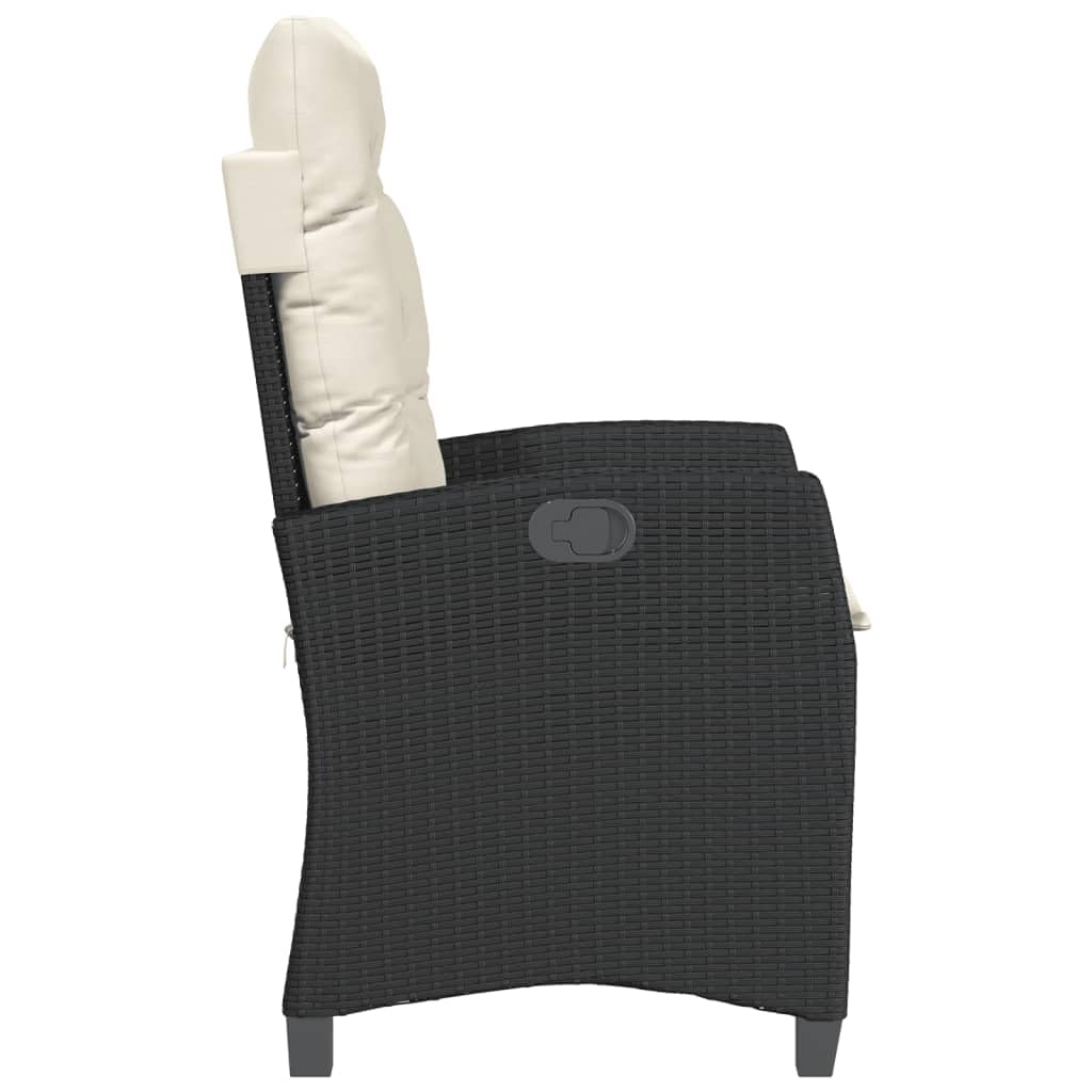 Poltrone reclinabili da giardino cuscini 2 pz rattan sintetico nero sedie da esterno resistente alle intemperie, poltrone per terrazze nero e crema senza poggiapiedi