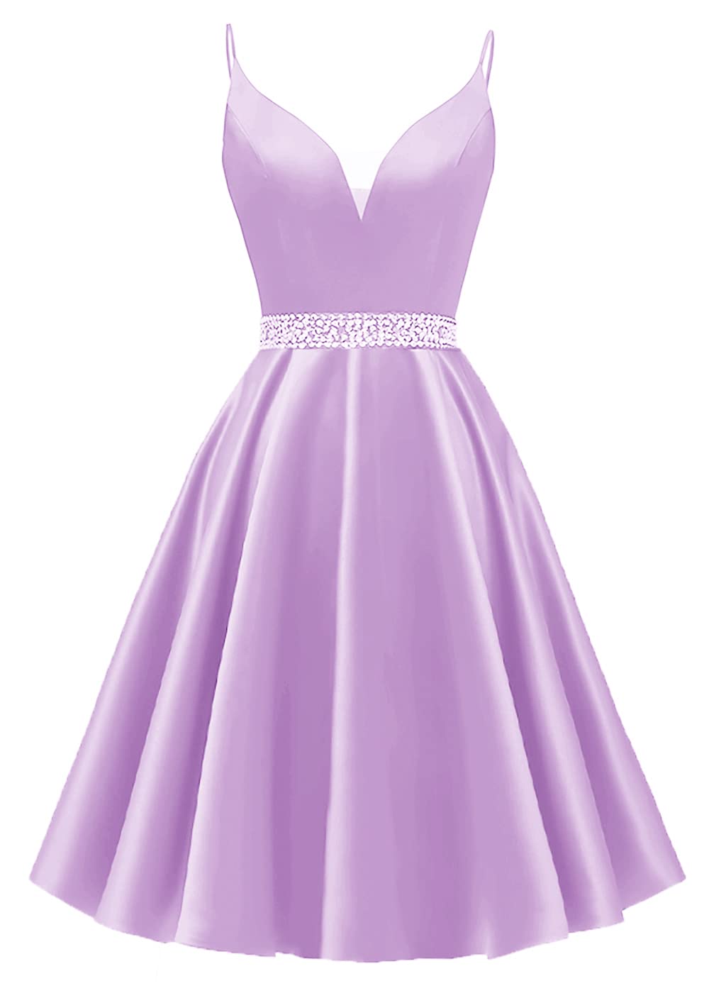 Satin Homecoming Dresses 2025 Spaghetti Straps Short Prom Dresses V-Neck Beaded Evening Formal Party Gowns