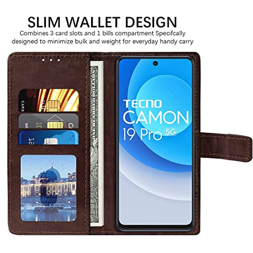 Image of Amazon Brand - Solimo Flip Leather Mobile Cover (Soft, Flexible & Kickstand Back case) Compatible for Tecno Camon 19 Pro 5G (Coffee)