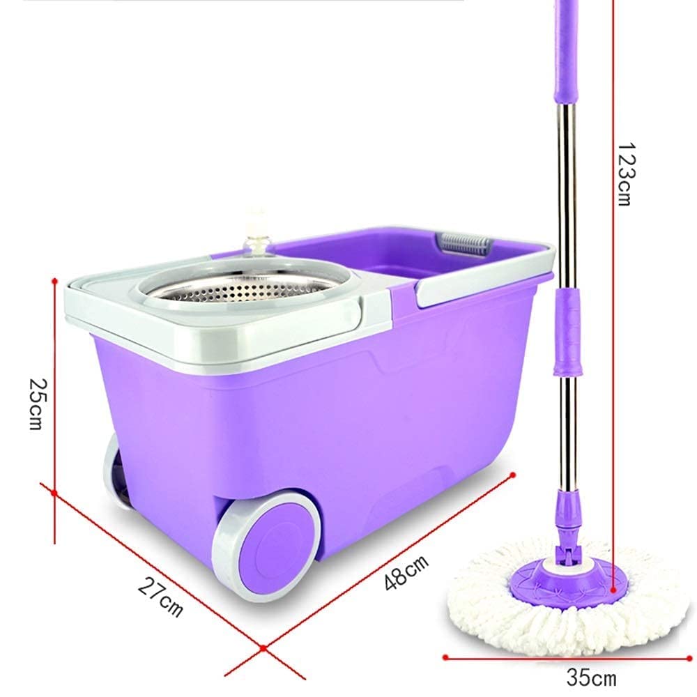 Spin Mop Bucket System Spin Mop Set mocio e secchi con ruote 2 teste mocio in microfibra Mop rotante 360° in acciaio inossidabile pulizia dei pavimenti della cucina casa Secchio Sistema pulizia pavim