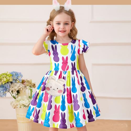 JBin Rich Daily Easter Christmas Toddler Dress Set for Girls 3-8T-Ruffled Sleeves with Hair Clips & Mini Crossbody Bag2