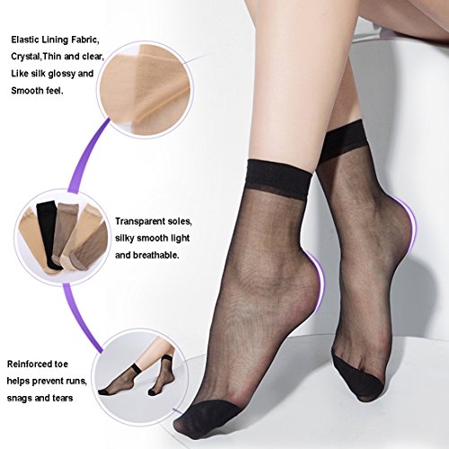 BONAS Women Sheer Socks 10 Pairs Ankle High Soft Crystal Silky Hosiery Office2
