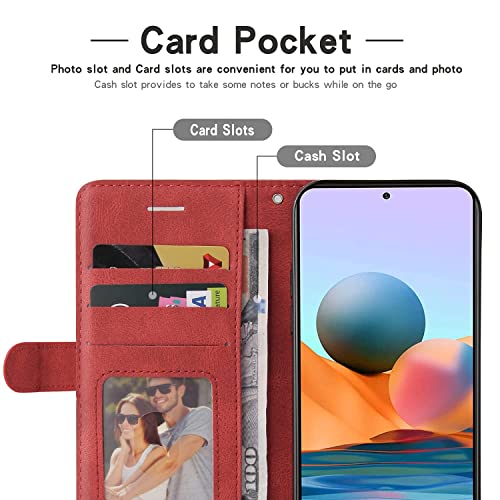 XINNI Protective Phone Case for Motorola Edge 50 Neo, PU/TPU Vintage Flip Leather Shockproof Cover Magnetic Book Style Wallet, Red - Image 3