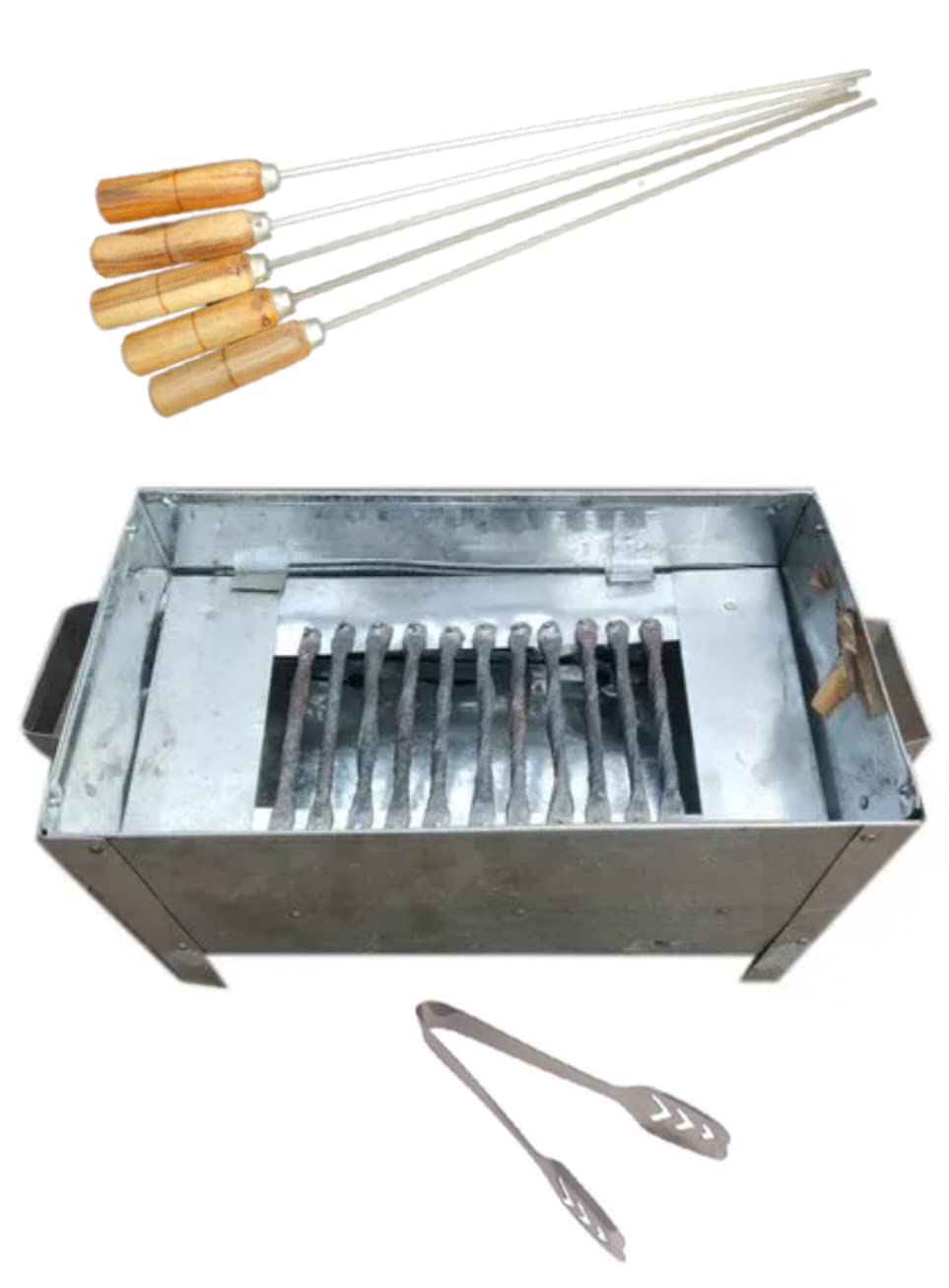 Iron Barbeque Grill (12" inch size ) with Accessories 6 iron Skewers,1 Tong & Make Chicken, Grilled, patatoes, Burger, Grilled Corn, Paneer Fish Tikka and seek kabab etc.-image-28