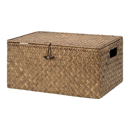 Image of StorageWorks Wicker Basket with Lid, Storage Baskets with Lids, Brown