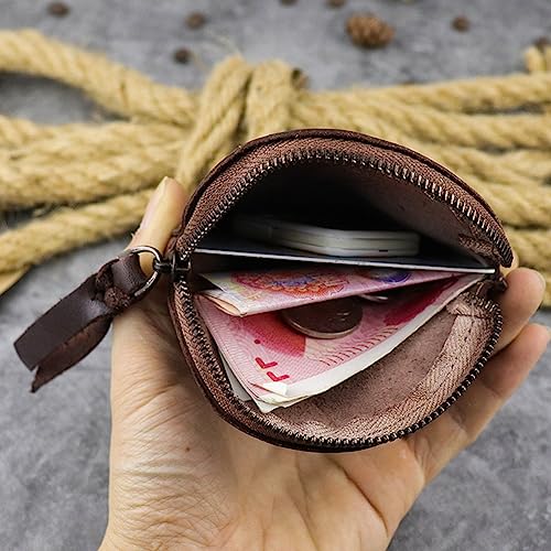 1 Pcs Leather Zipper Coin Purse Round Wallet, Coin Organizer, Change Holder,Card Case, Mini Slim Leather Zipper Storage Bag for Men & Women4