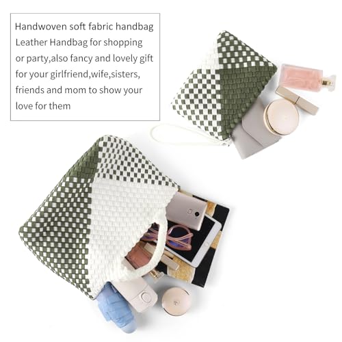 Image of Woven Bag for Women, Neoprene Tote Bag Summer Beach Handbag Purse Retro Handmade Travel Shoulder Bag Set