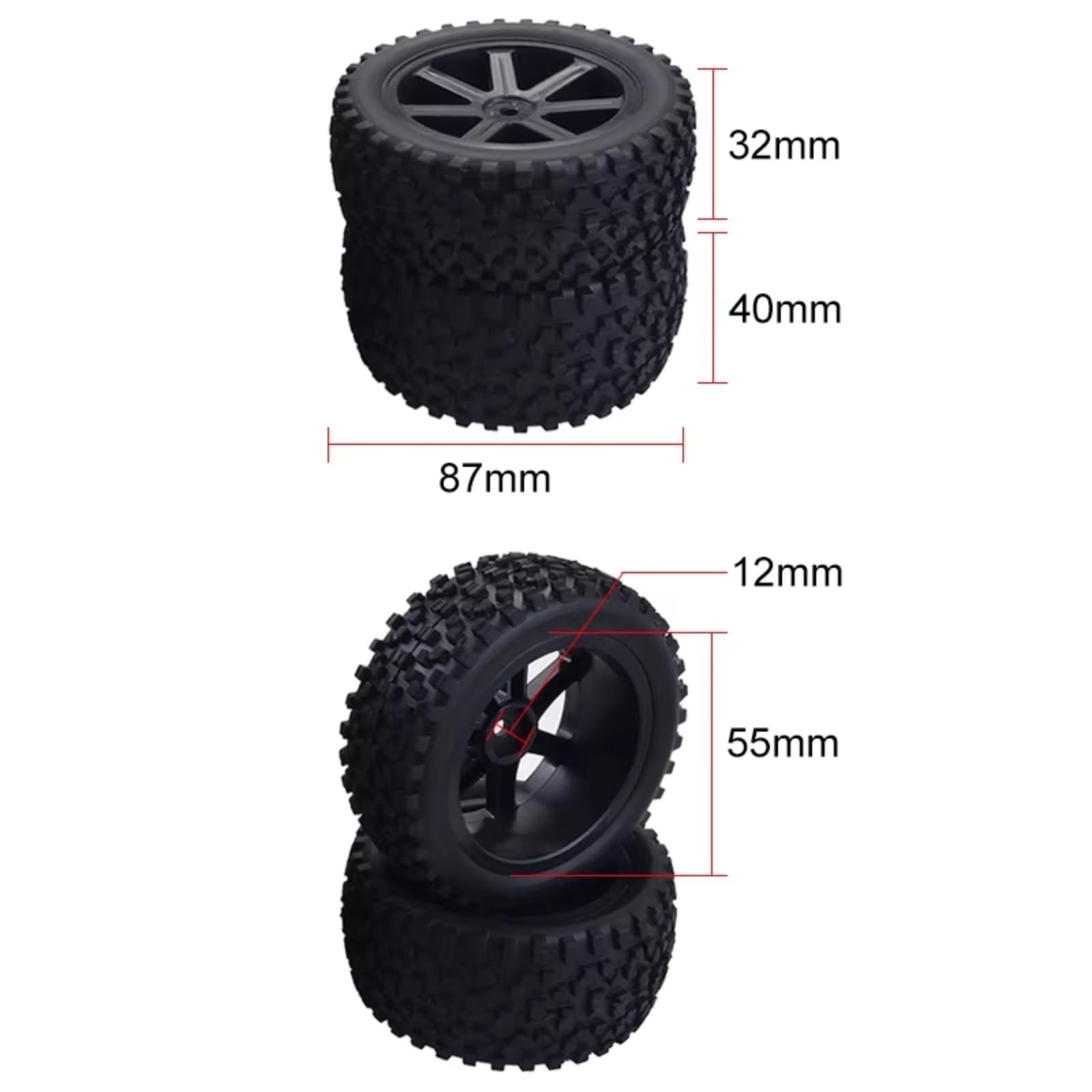 Neumáticos Coche RC para Redcat para HPI para HSP para Traxxas para ZD para Carreras 1/10 RC Neumáticos Juego De Ruedas Bujes Hexagonales De 12 Mm Insertos Espuma Todoterreno para Buggy Coche