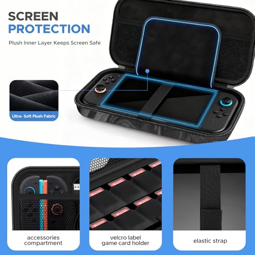 Image of homicozy Carrying Case for Nintendo Switch 2 (2025),Hard Shell Protective Travel Case with 10 Game Cartridges Storage & Accessories Holders,Portable Shockproof Pouch for Console,Black