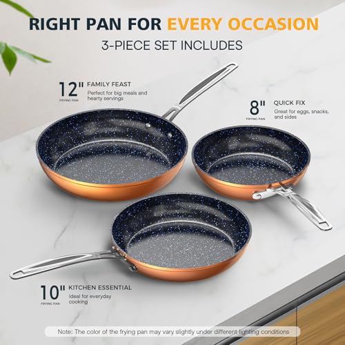 Nuwave 3-Piece 8”, 10”, 12” Forged Lightweight Frying Pan Set, G10 Healthy Duralon Blue Ceramic Ultra Non-Stick, Ergonomic Stay-Cool Handles, Induction-Ready & Works on All Cooktops - Image 4
