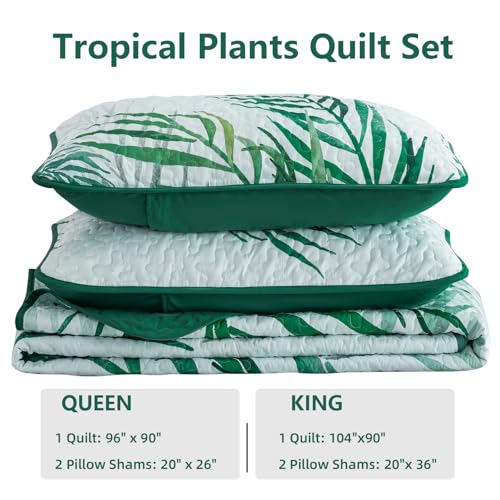 Goodidea Botanical Quilt Set King,3 Pieces Green Palms Tree Bedspread Reversible Lightweight Soft Microfiber Bedding Set With 2 Pillowcases For All Season thumb #6