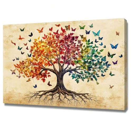 Arbre de vie impression sur toile haute définition cadre en bois déco vintage 40x60