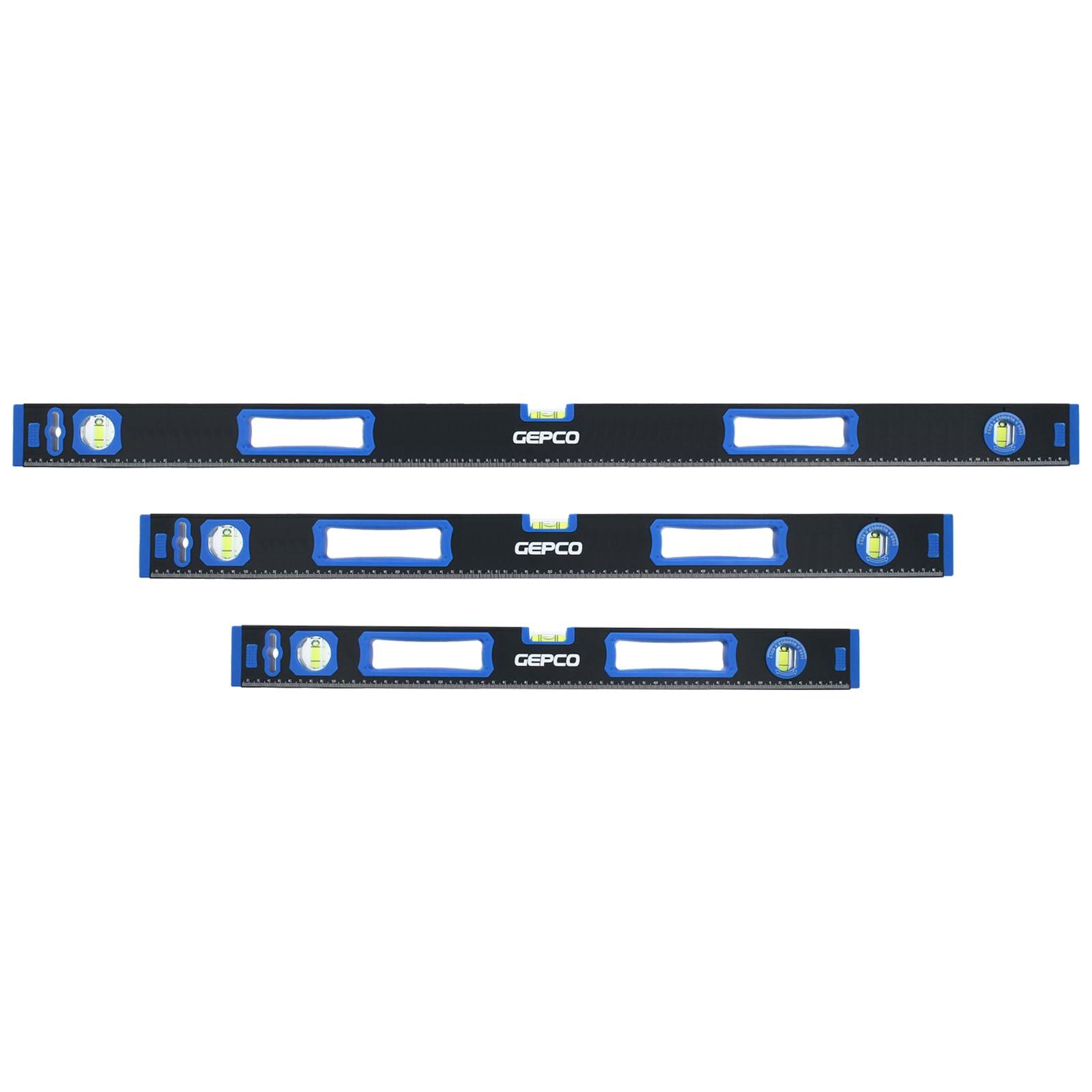 GEPCO - Livella a bolla professionale, 3 pezzi, in alluminio, 3 livelle, 60 + 80 + 120 cm