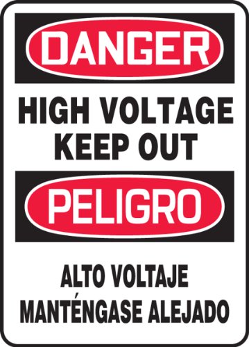 Panneau de signalisation adhésif bilingue espagnol Accuform SBMELC129VS danger électrique