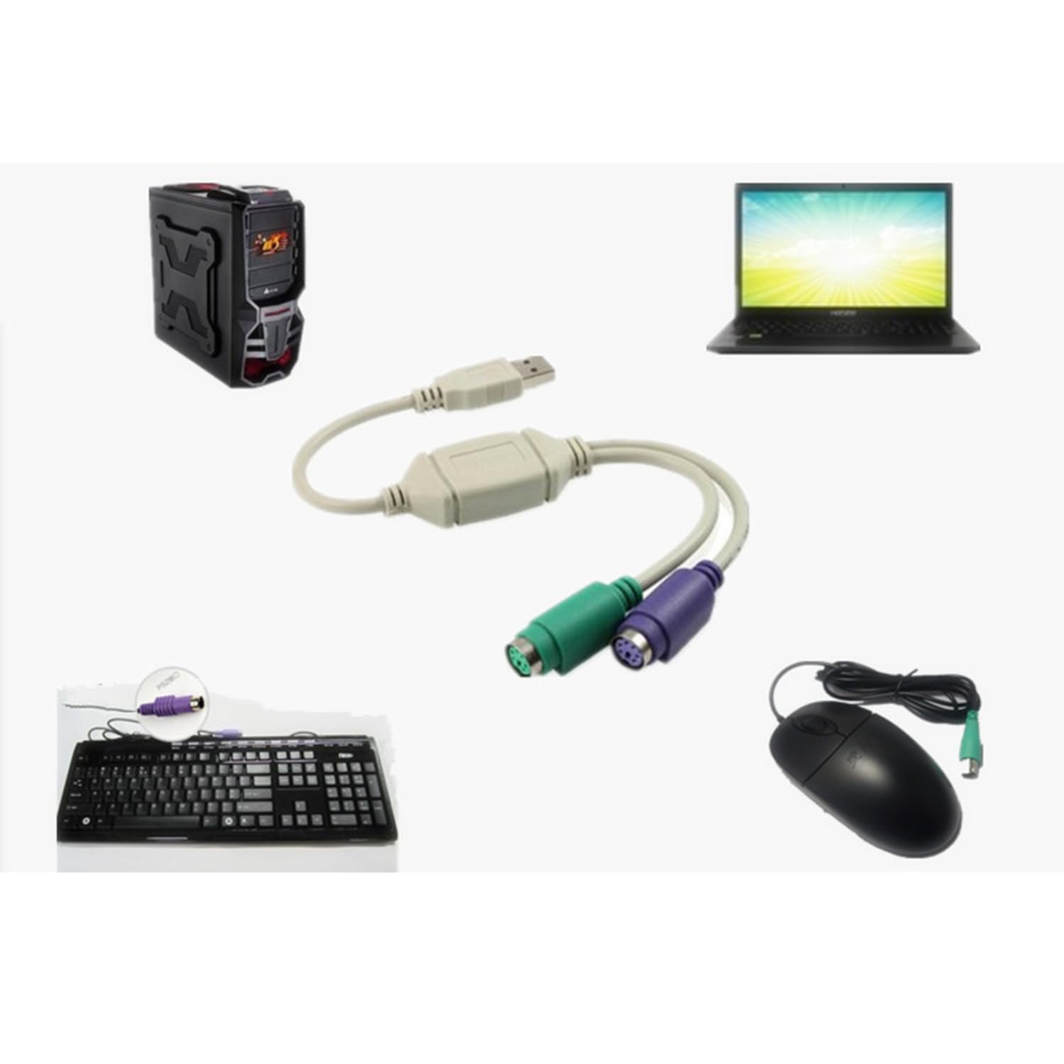 USB naar PS/2 Converter, PS2 Adapter, USB naar Dual 2 PS/2 PS2 Keyborad & Mouse Converter Kabel Adapter