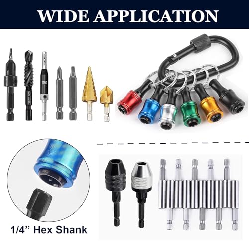 Hotmka 6Pcs 1/4 Inch Bits Holder, Hex Shank Shank Aluminum Alloy Screwdriver Extension Bar Keychain thumb #1