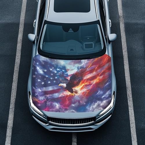 Image of Eagle Hood Covers for Cars Removable Automotive Accessories Elastic Fabrics Dustproof USA Flag Car Hood Wrap Durable Easy Installation for Sedans SUV Trucks