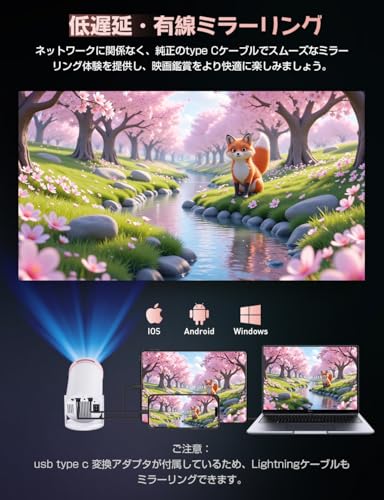 undefined 【2025年5月新機種・20000LM・270°回転】Alprojec プロジェクター 小型 4K対応 台形補正 Bluetooth5.3 HiFiスピーカー内蔵 ホームプロジェクター 270°回転 1080P 50%ズーム式 プロジェクター 天井投影 fire tv stick必要 スタンド一体型 の商品画像 3