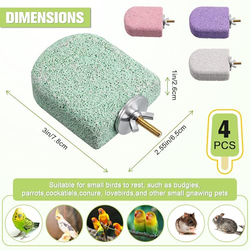Image of 4 Pack Bird Beak Grinding Stone, Pumice Lava Ledge for Birds, Chinchillas, Hamsters, Parrots, Bird Perch Stand Climbing Ledge, Teeth & Beak Grinding Block (Short)