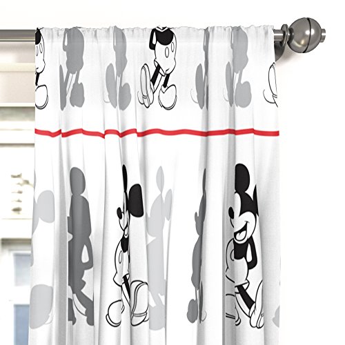 Image of Disney Mickey Mouse Blackout Window Curtains, 4 Piece Set - 2 Panels 42 inch W x 84 inch L with 2 Tiebacks, Rod Pocket, Machine Washable Polyester Drapes for Bedroom and Playroom Decor, White