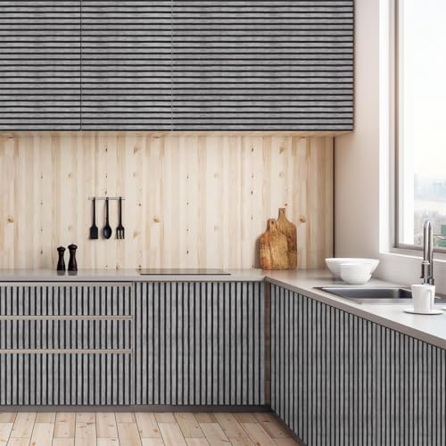 Image of HASTHIP PVC Wall Panels 3D Slat Textured Self Adhesive Black & Grey 16x118i