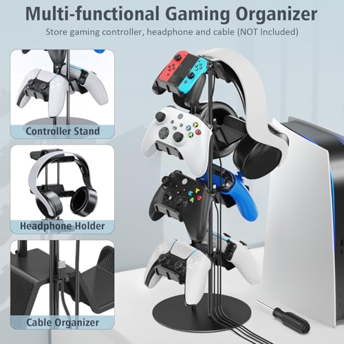 Kytok Controller Stand 4 Tiers with Cable Organizer for Desk, Universal Headphone Stand Compatible with Xbox PS5 PS4 Nintendo Switch, Headset Holder & Desk Mounts for 8 Packs Controller - Image 3