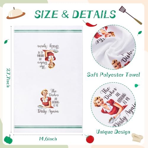 R HORSE 5Pcs Kitchen Dish Towel Funny Joked Themed Kitchen Dishcloth Absorbent Retro Sassy Lady Cleaning Dishcloth Bar Hilarious Hand Towel Gift for Hostess Mom Women Housewarming