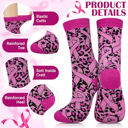 Image of Haysandy 24 Pairs Breast Cancer Awareness Socks Bulk Pink Ribbon Socks Women Football Volleyball Softball Cheer Pink Out Game