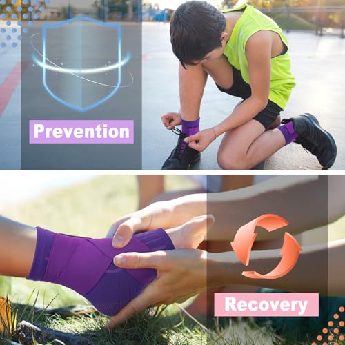 Image of Tarpop 1 Pair Ankle Brace for Kids Compression Ankle Sleeves Adjustable Foot Support Brace Elastic Guard for Children Boys Girls Sports Running Jogging Dance Fitness Gymnastics(Dark Purple,Small)