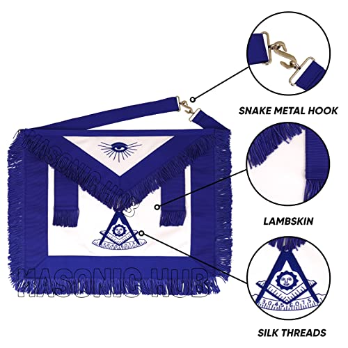 Masonichub Past Master Masonic Apron Fringe Blue Lodge Square & Compass 100% Lambskin Leather #TOP3