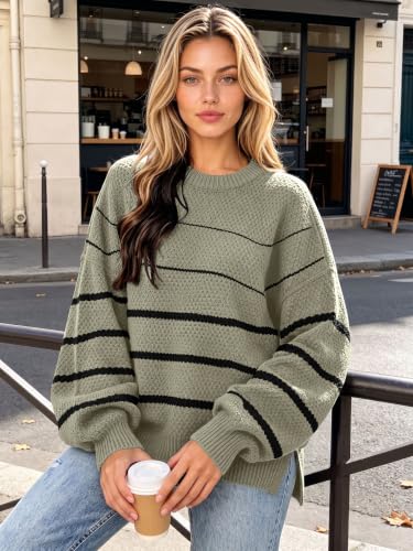 Image of Womens Sweaters Fall Fashion 2026 Color Block Oversized Pullover Knit Tops