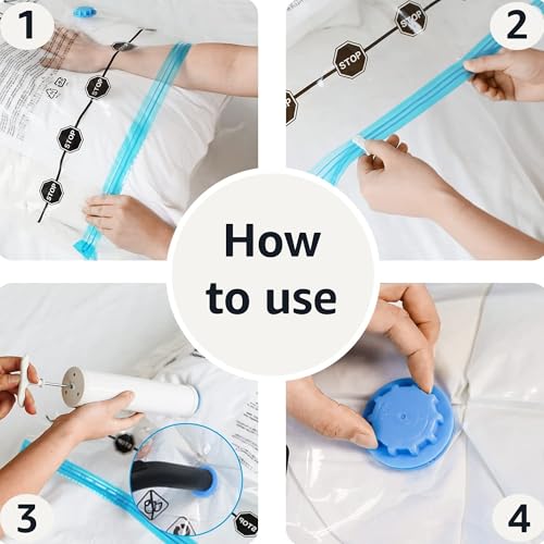 Image of Amazon Basics Vacuum Storage Bags for Clothes,Compression Zipper with Hand Pump,Medium,White,Sky Blue,5 Count (Pack of 10)
