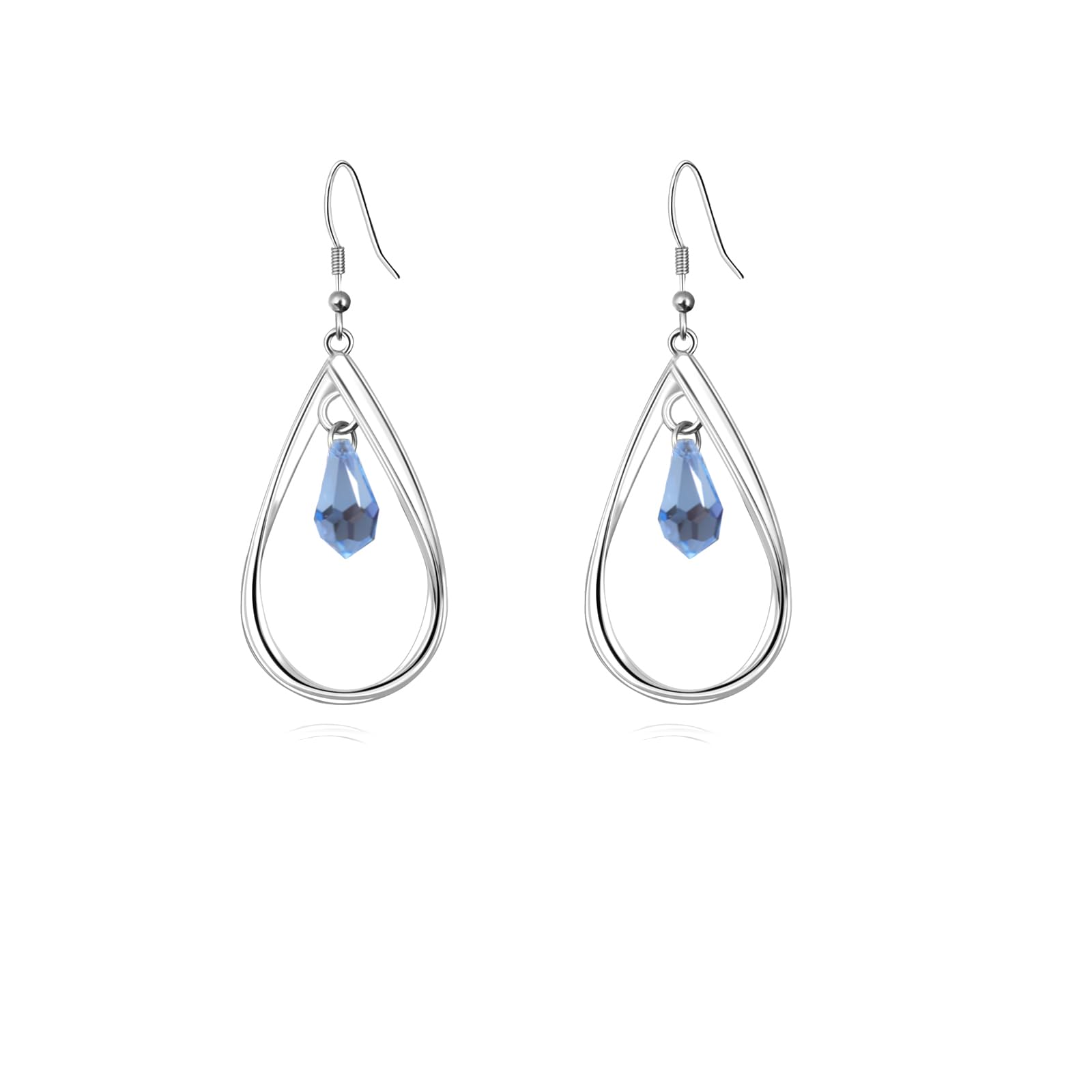 Rhodium Plate 925 Sterling Silver Hook Twist Leaf Holiday Hypoallergenic Dangle Earrings for Women Gifts Engagement Wedding with Austrian Daiamond Cut Waterdrop Crystal Hight Polished Long :1.9 IN