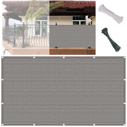 Malla Sombreo 75 x 950 cm Fácil de Montar Antienvejecimiento y Polvo Biombo para Balcón Barandilla con Bridas y Cuerda para Terraza y Piscina, Gris