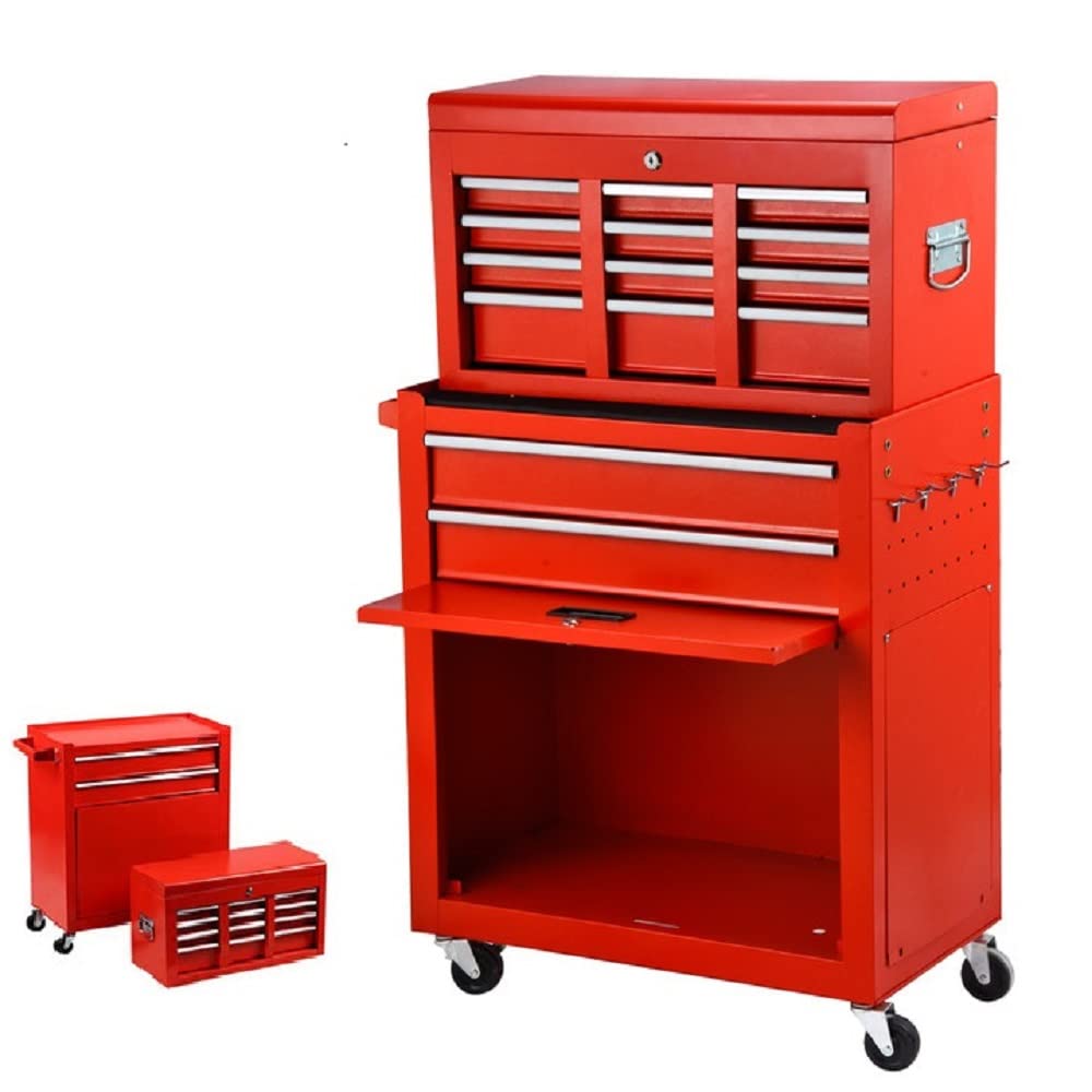 8-Drawers Tool Chest, Rolling Tool Box with Wheels, Removable Tool Organizer Storage as A for Men (red)
