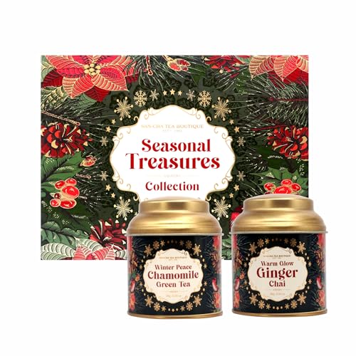 Image of Sancha Tea Boutique, Seasonal Treasures Collection | Warm Glow Ginger Chai & Winter Peace Chamomile Green Tea | Festive Wellness Duo | Premium Handcrafted Teas