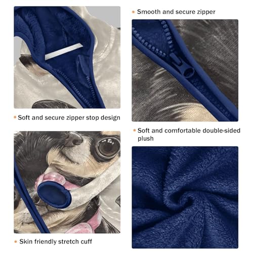 Cute Chihuahuas with Bows Girls Fleece Jacket Girls Fall Jacket Girls Zip Up Hoodie Girls Sherpa Jacket 2-10T3