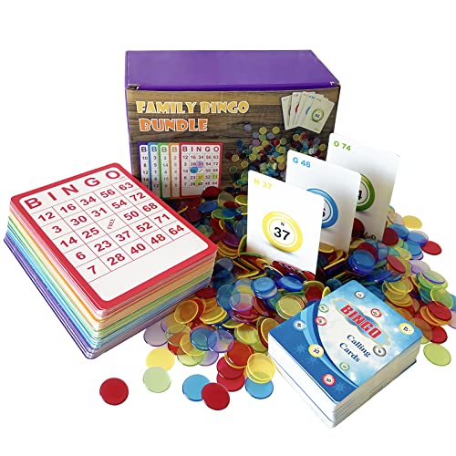 Yuanhe Complete Bingo Game Set - 100 Bingo Cards,1000 Chips and Deck of Calling Cards for Family,Large Groups,Parties,Game Nights